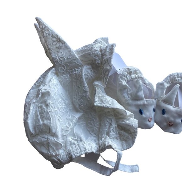 NEW Easter Baby Bonnet Embroidered Bunny Rabbit Booties Shoes White High Hope - Picture 3 of 5